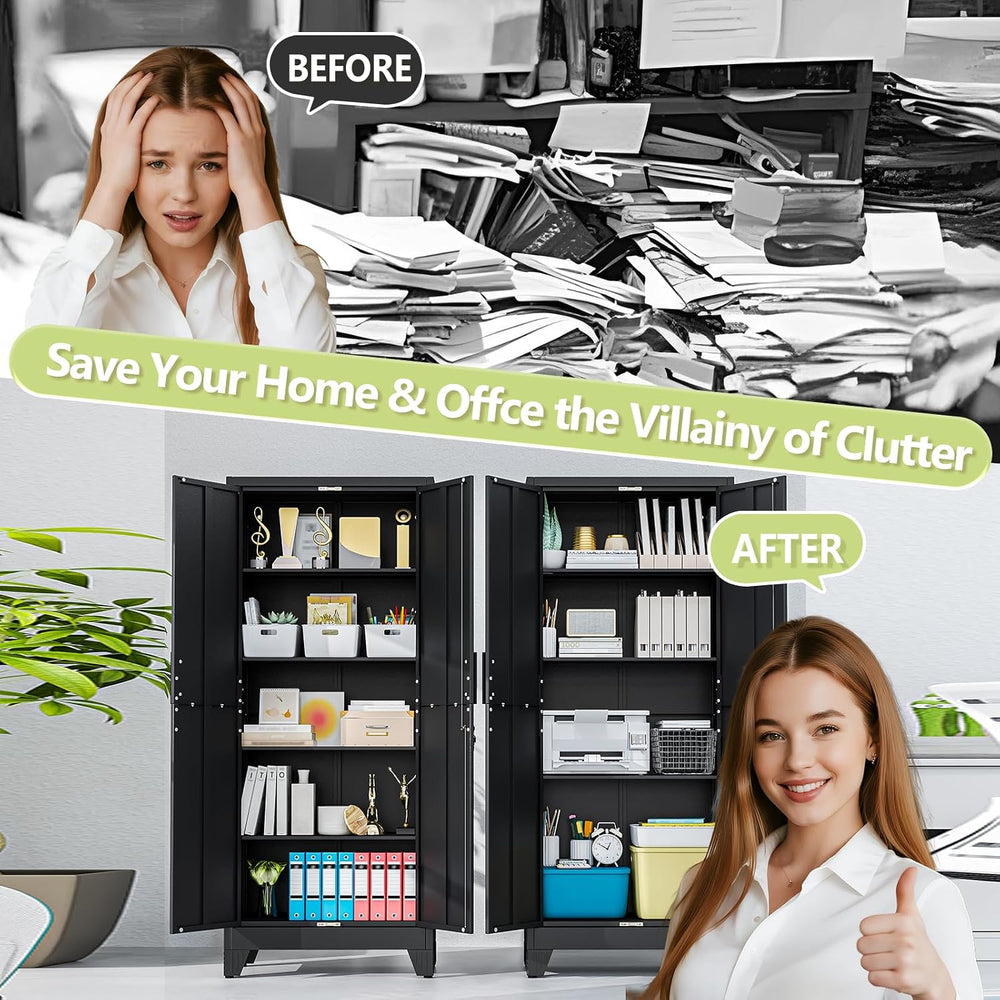 Black Kitchen Pantry Cabinets, 71 Metal Lockable Storage for Office