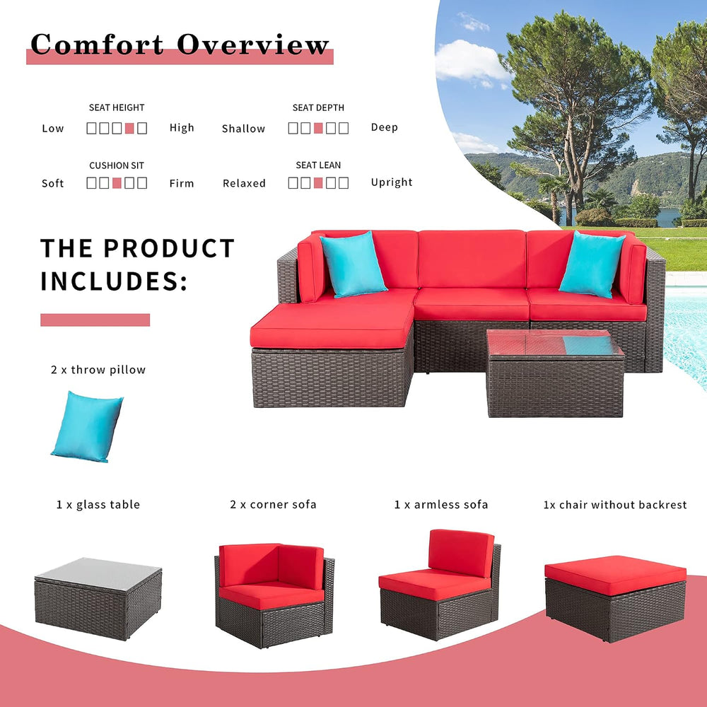 Shintenchi 5 Pieces Patio Furniture Sets Outdoor All-Weather Sectional Patio ...