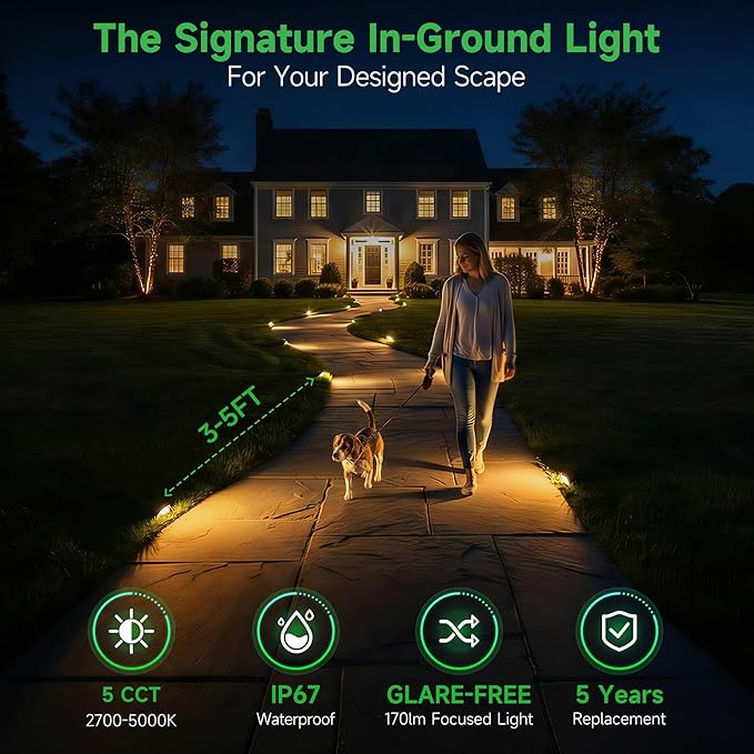 In Ground Landscape Lighting Low Voltage - 2700K-5000K 5 Color Selectable LED...
