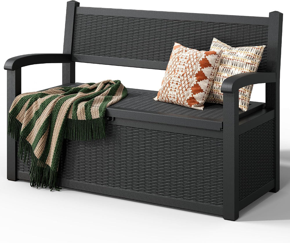 120 Gallon Outdoor Storage Bench, Storage Bench, Deck Box, Black