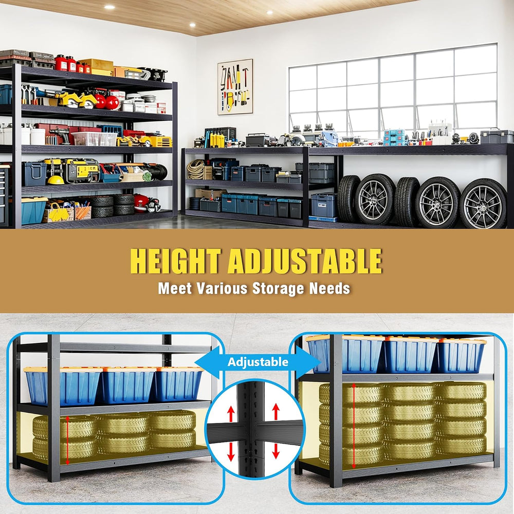 84" H Heavy Duty Wire Garage Shelving, 5-Tier Adjustable Industrial Meta...