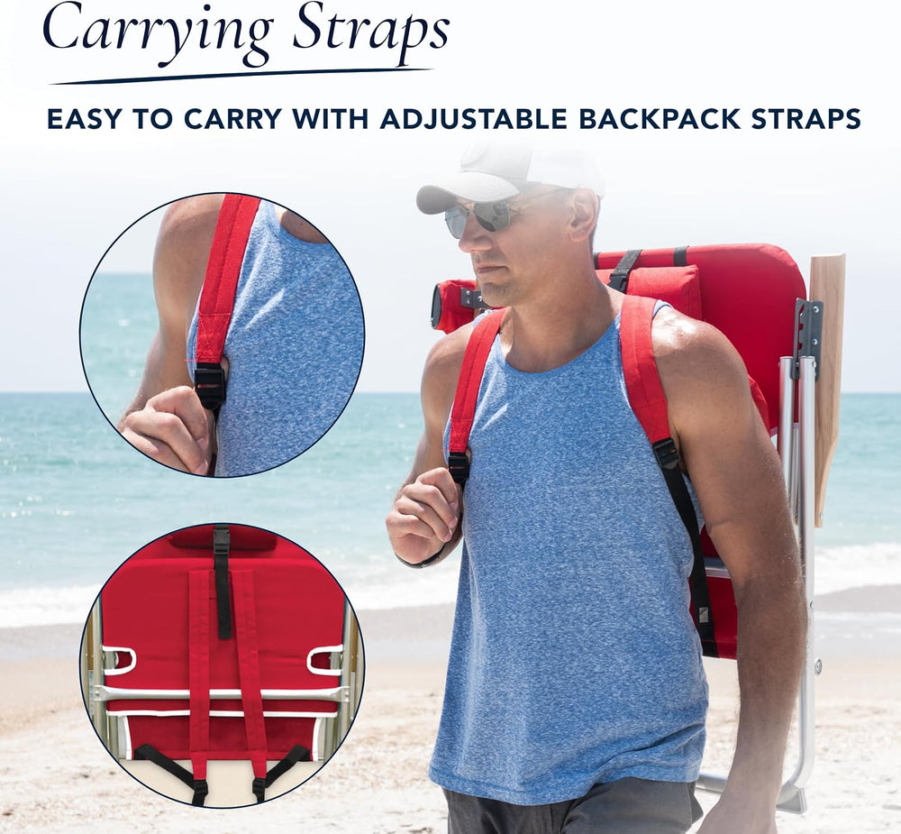 CARIBBEAN JOE Folding Beach Chair, 4 Position Portable Backpack Foldable Camp...