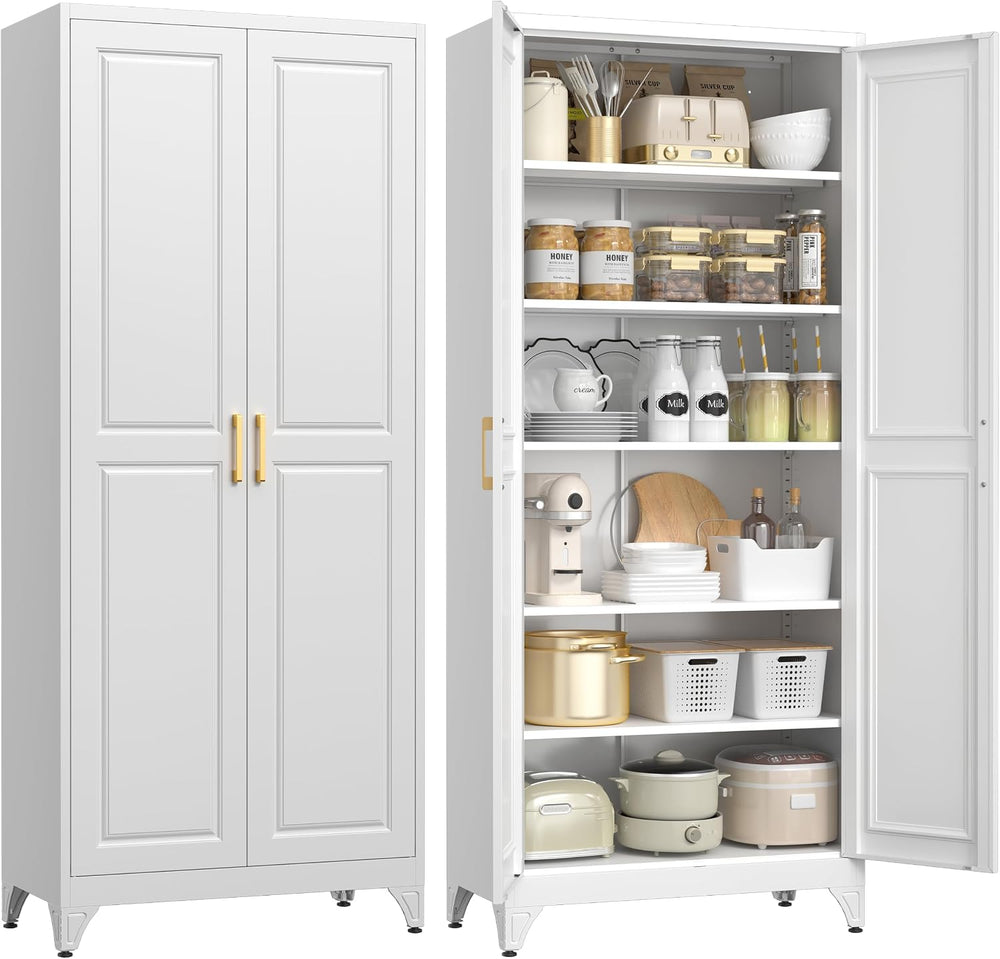 75" Kitchen Pantry Cabinet,Metal Tall Storage Cabinet with Doors