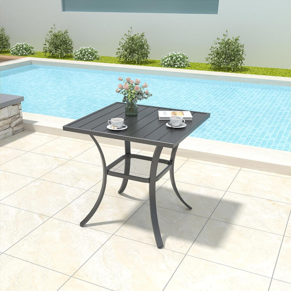 Outdoor Bistro Set for 2, Stackable Chairs & Square Table, Gray