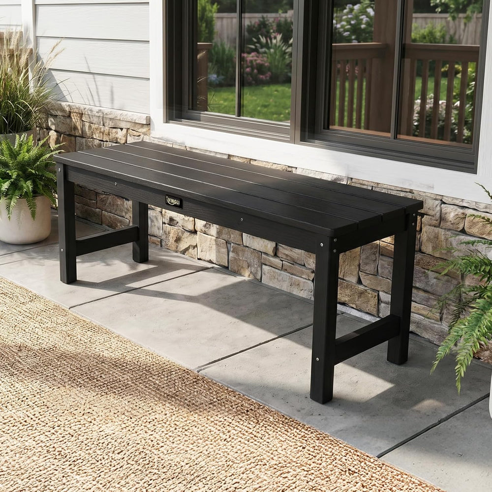 VINGLI 40in Outdoor HDPE Bench, Weatherproof Porch Bench with Wood Grain Text...