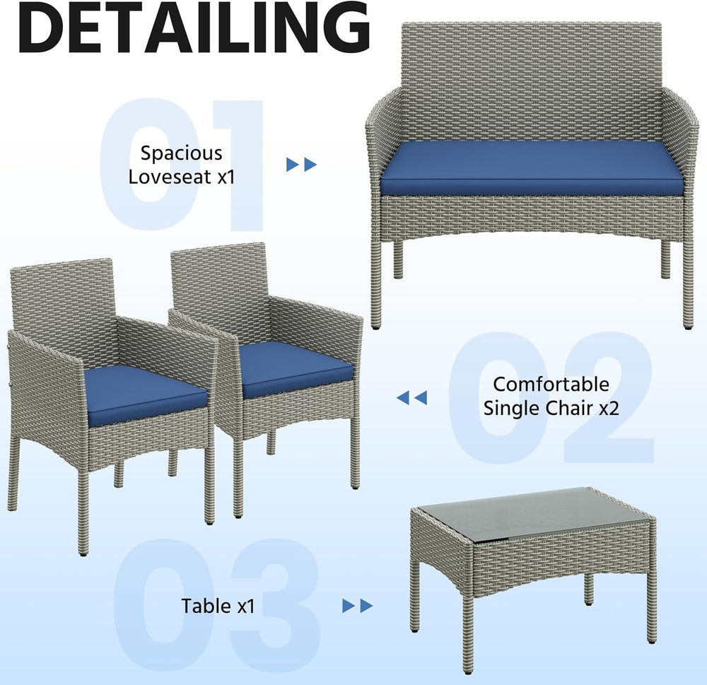 Yaheetech Patio Furniture Set 4 Pieces Conversation Sets, Rattan Chair Wicker...