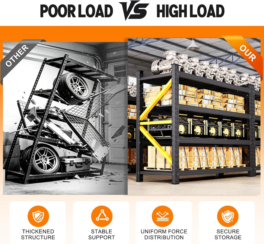 79" W Metal Storage Shelves,4 Tier Adjustable Heavy Duty Garage Shelving...