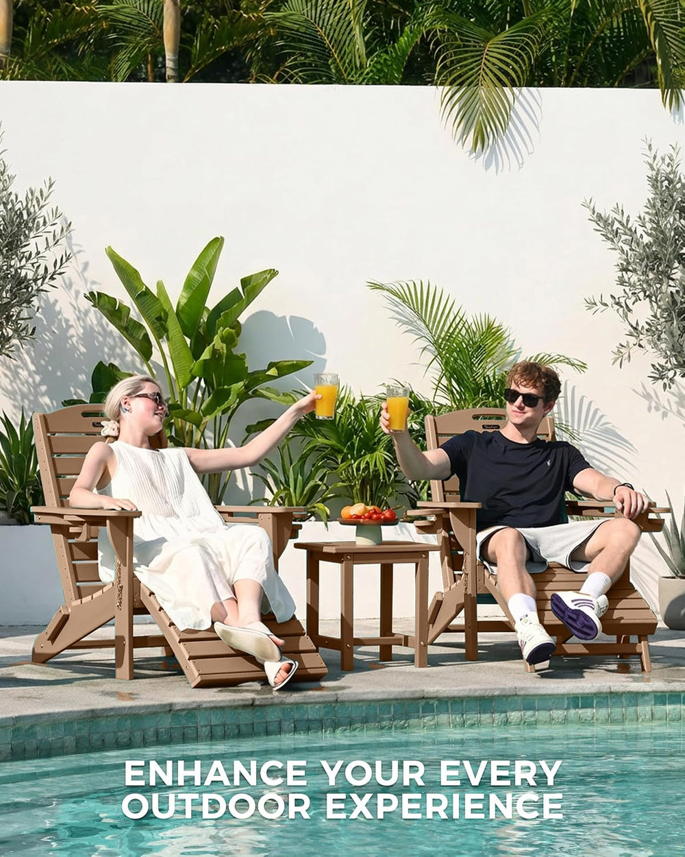 Adjustable Adirondack Chairs with Retractable Ottoman, HDPE Folding Adirondac...
