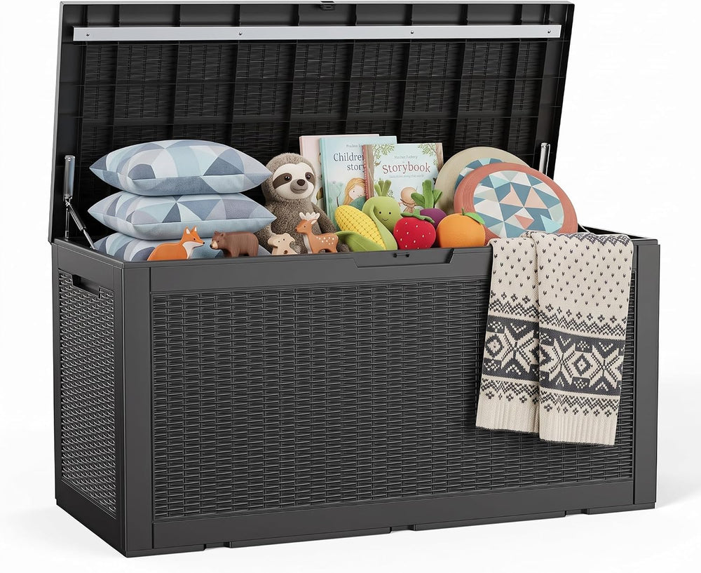 ROJIK 195 Gallon Deck Boxes Outdoor Waterproof Storage Box, Black