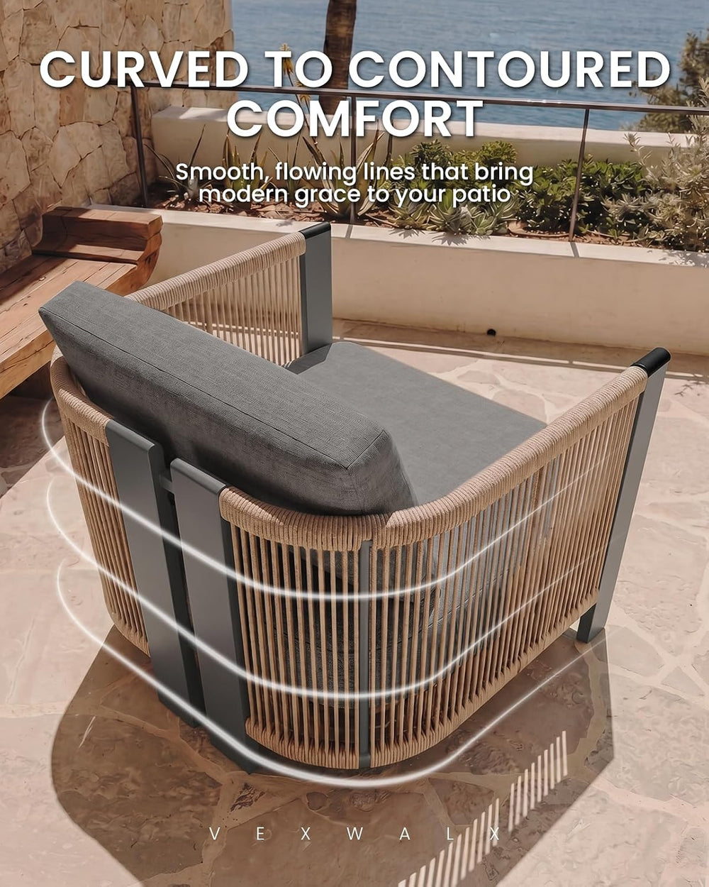 Vexwalx Luxury Patio Furniture Set, 4-Piece Curved Outdoor Furnitrue Set with...