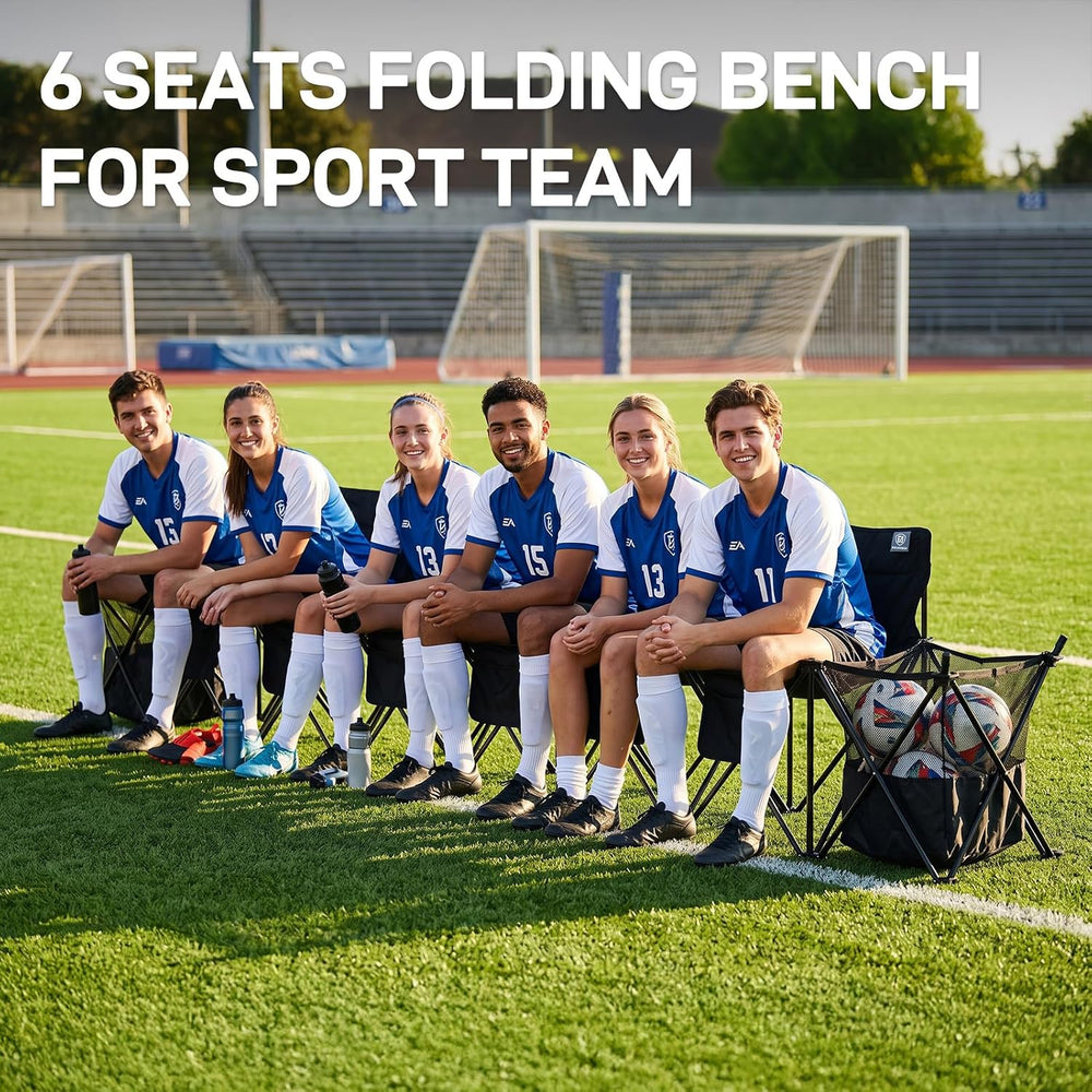 EVER ADVANCED Portable Soccer Bench,6 Seat Folding Bench with Bag,Black