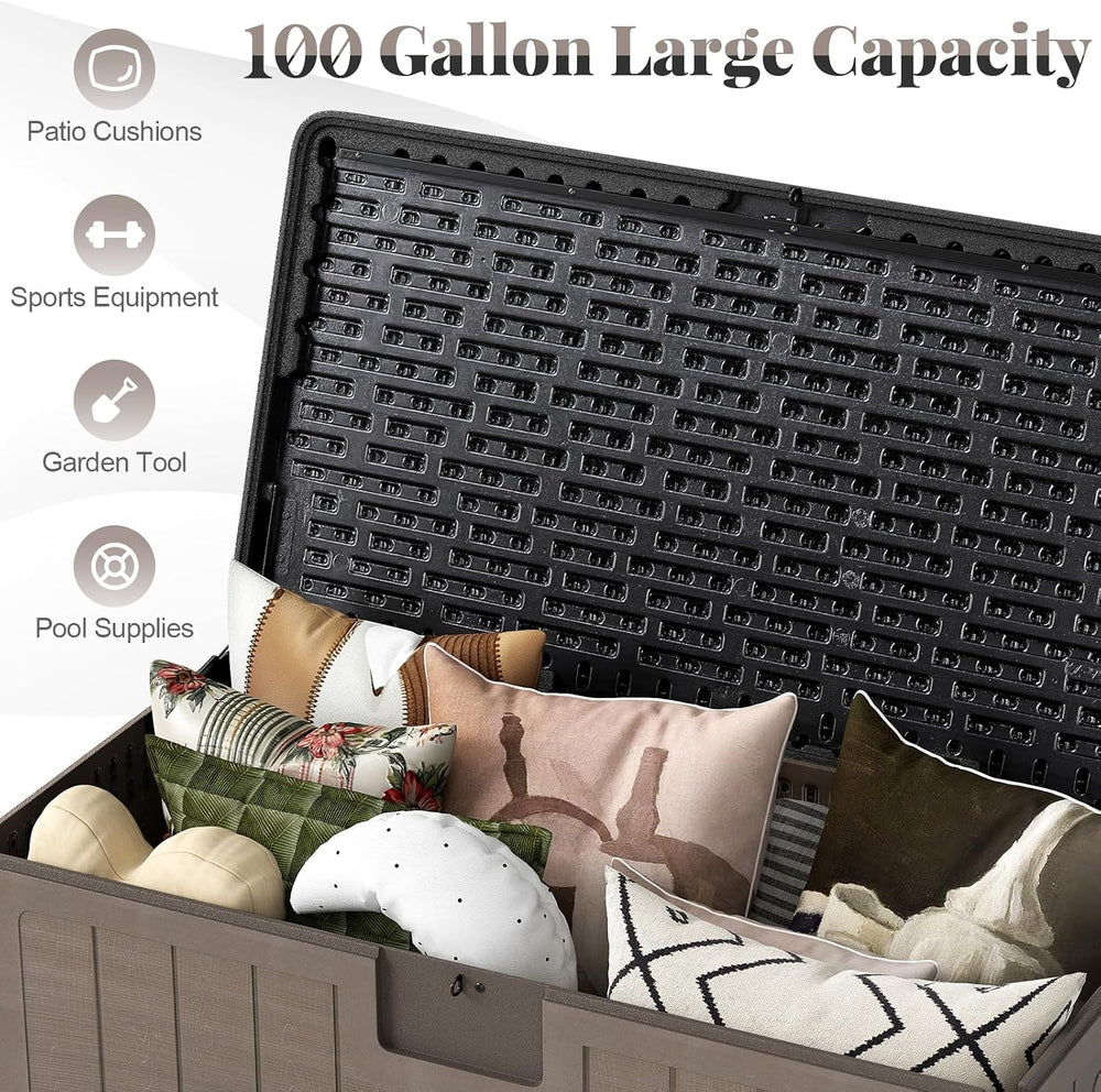 HAPPYGRILL 100 Gallon Outdoor Storage Deck Box with Lockable Design