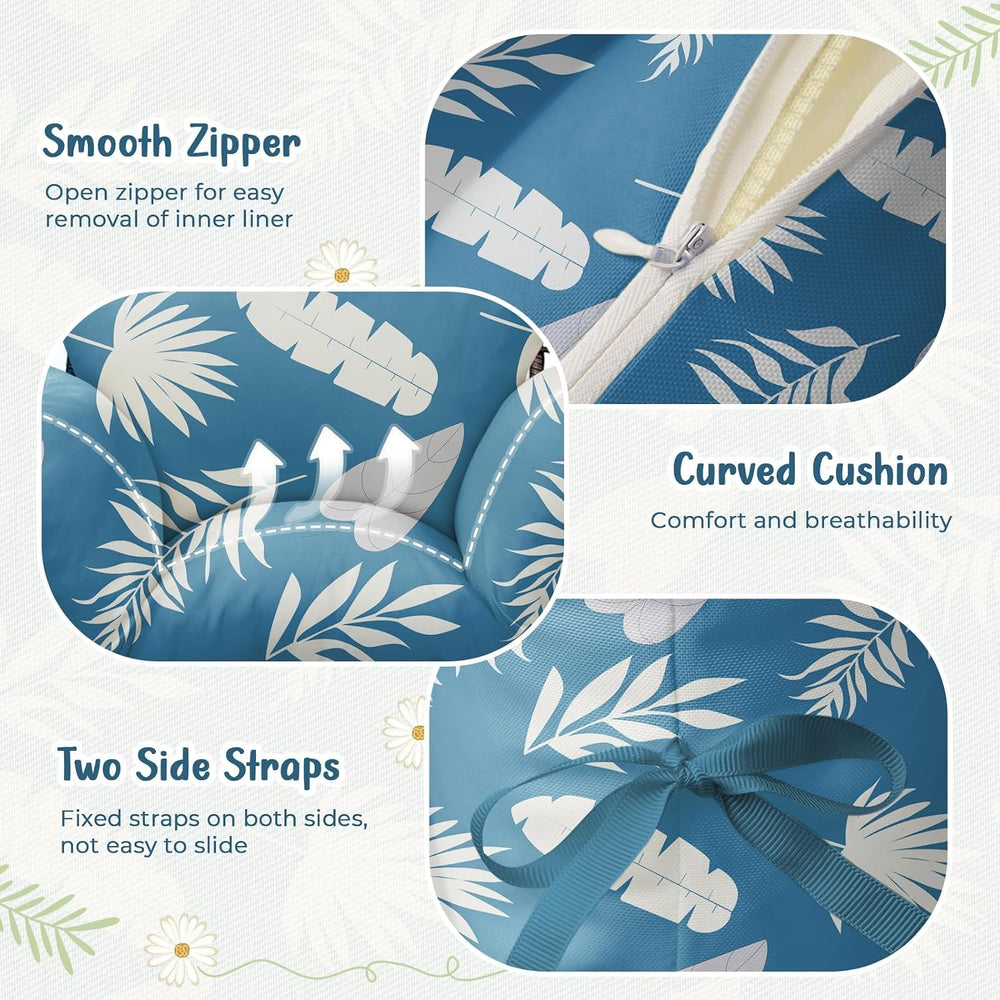 Waterproof Egg Chair Cushion Replacement 47x31.5x4.7" Thicken Blue Leaf2#