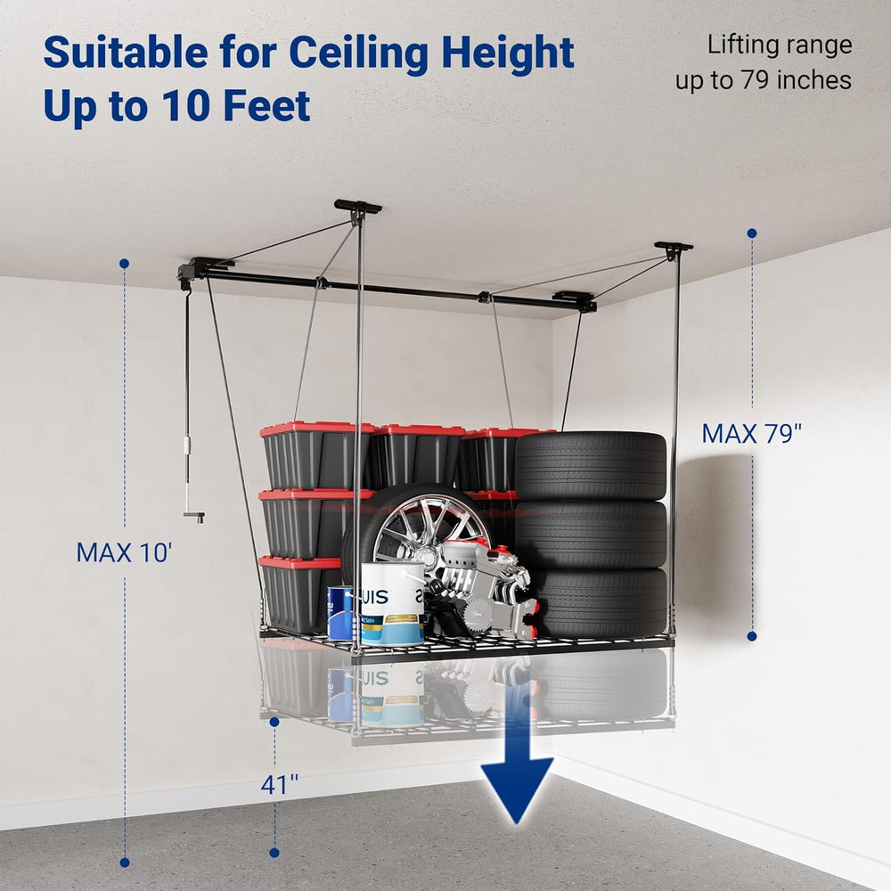 FLEXIMOUNTS GL1 Overhead Garage Lifting Storage Rack, 4x4 Ft Heavy-Duty Metal...