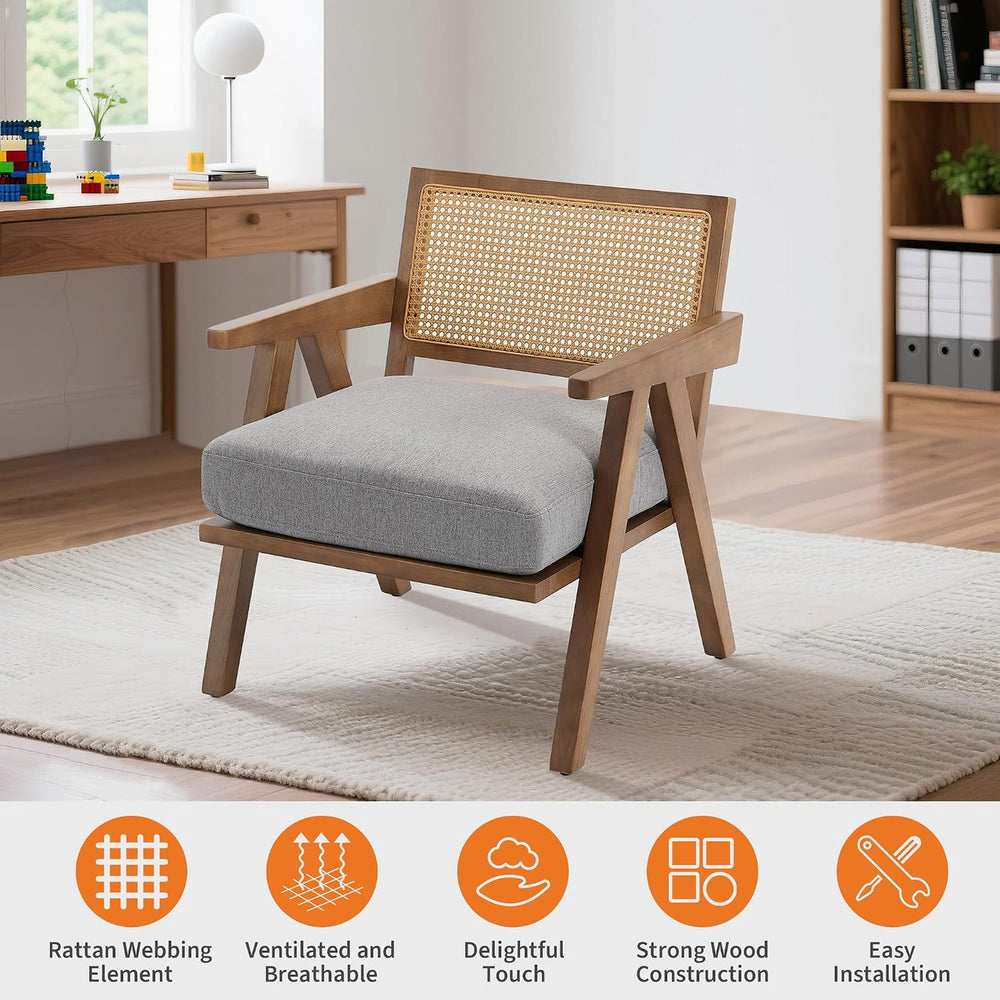 Mid Century Modern Accent Chair, Comfy Living Room Chairs with Sturdy Wood Le...