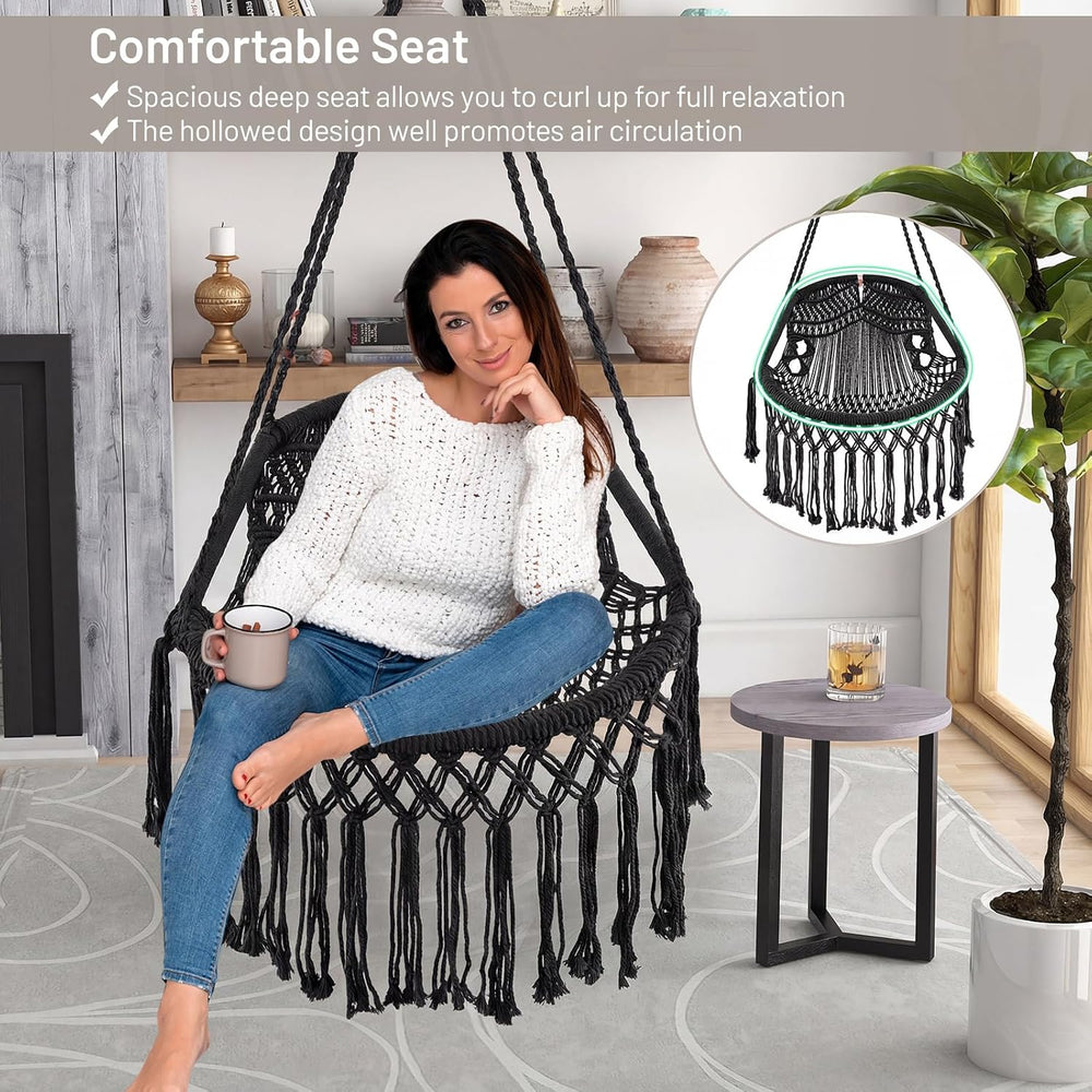 Giantex Macrame Swing Chair, Hanging Porch Swing w/Soft Seat Cushions, Cotton...