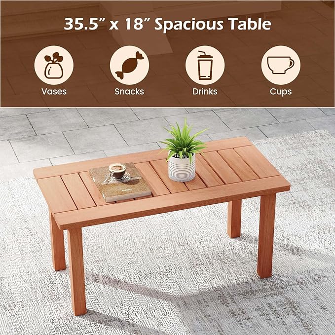 Tangkula Outdoor Coffee Table, 35.5” Patio Table with Slatted Tabletop, Recta...