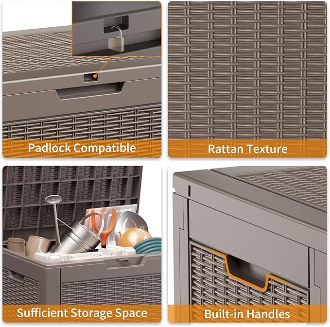 32 Gallon Outdoor Storage Box, Large Resin Deck Box for Patio Cushions, Garde...
