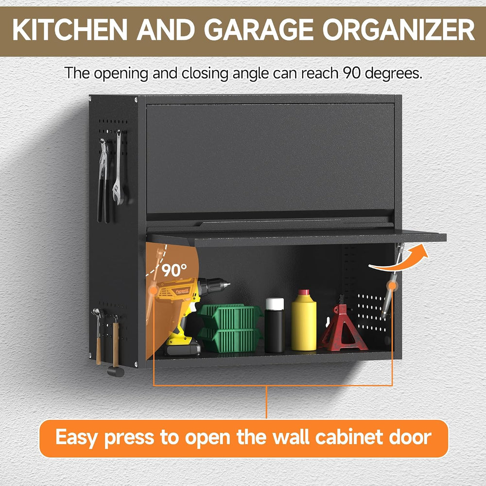2 Door Garage Wall Cabinet with Up-Flip Door, 25.6" H Metal Wall Cabinet