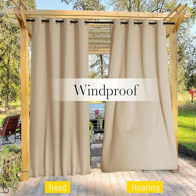 NICETOWN 2 Panels Outdoor Curtains for Patio Waterproof & Windproof, Grom...