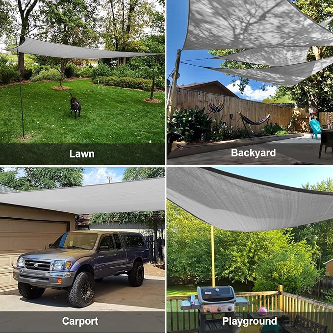 SUNLAX Sun Shade Sail 16' x 16' x 16' Silver Grey Triangle Canopy...