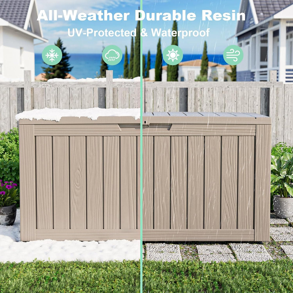 ROJIK 140 Gallon Outdoor Storage Waterproof Housing Deck Box, Grey