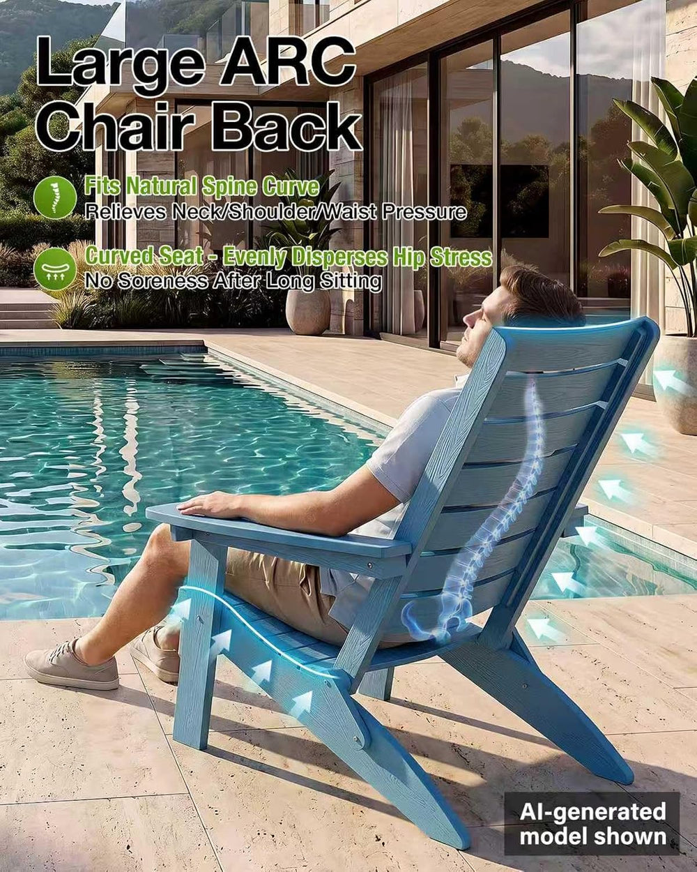 YEFU Adirondack Chair Set of 2 Outdoor, Arc Backrest & Cup Holder, Blue