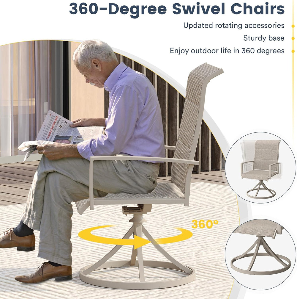 VICLLAX Outdoor Dining Set for 8, Round Table & Padded Swivel Chairs
