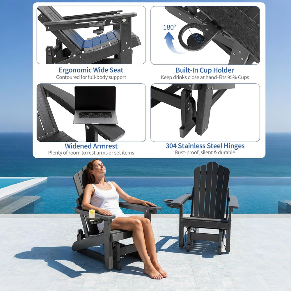 HDPE Adirondack Glider Chair Set of 2,3-Level Adjustable Backrest