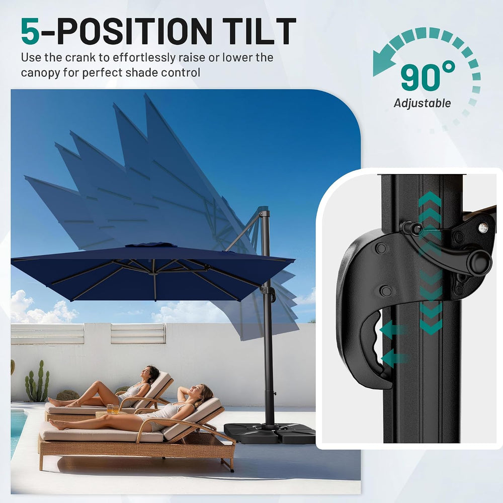 AreShark 10 X 13 FT Cantilever Umbrella w/ 360-Degree Rotation, Navy