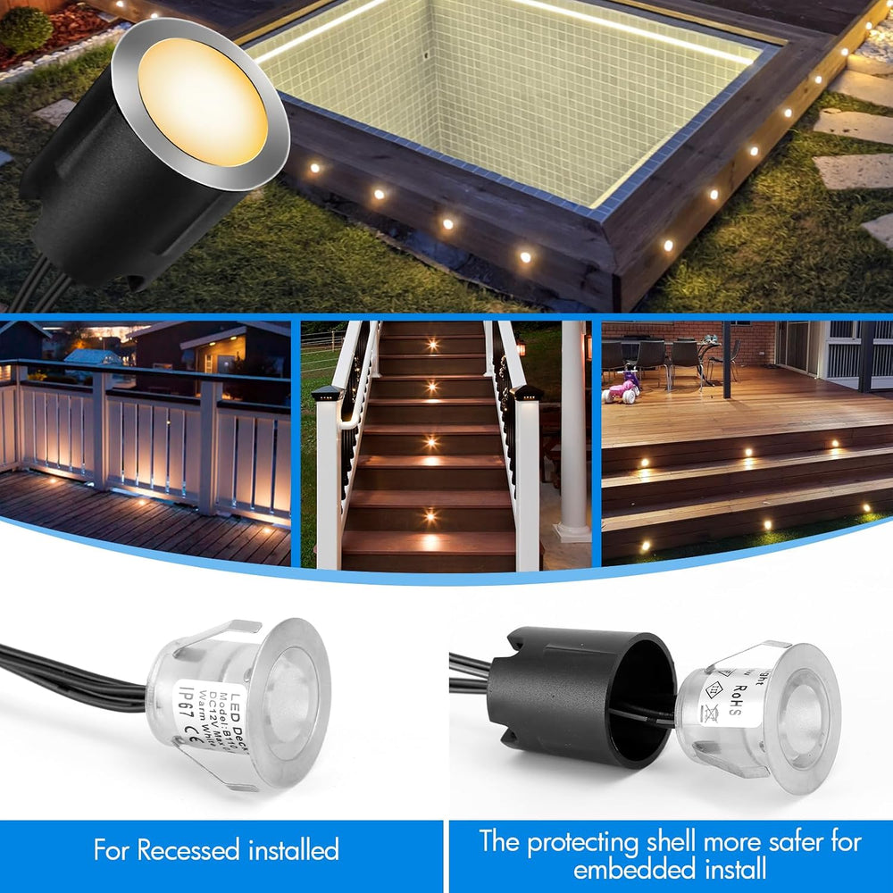 LED Recessed Deck Lights with Protecting Shell, IP68 Waterproof Warm White, 0...