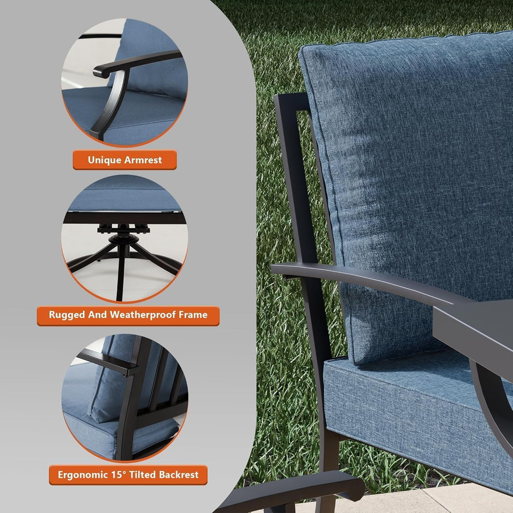 7 Piece Metal Outdoor Patio Furniture Set with 48"/55000 BTU Round Fire ...