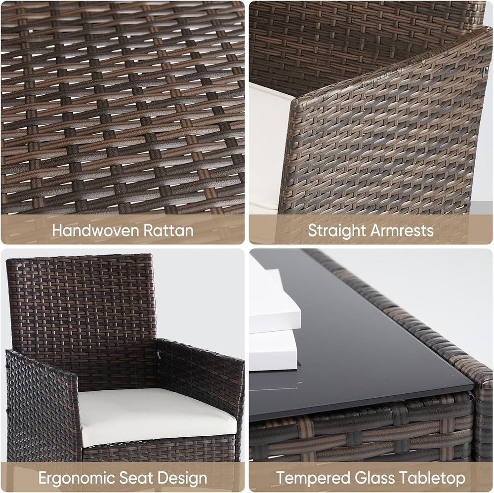 DUMOS 3 Piece Patio Furniture Set, Outdoor Wicker Bistro Set, Brown