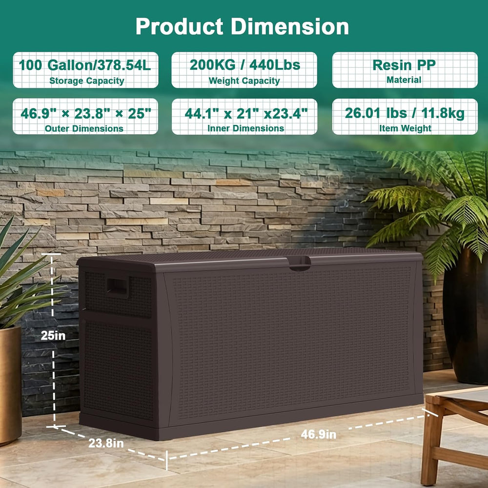EHHLY 100 Gallon Outdoor Storage Box, Lockable Waterproof Package Delivery Bo...