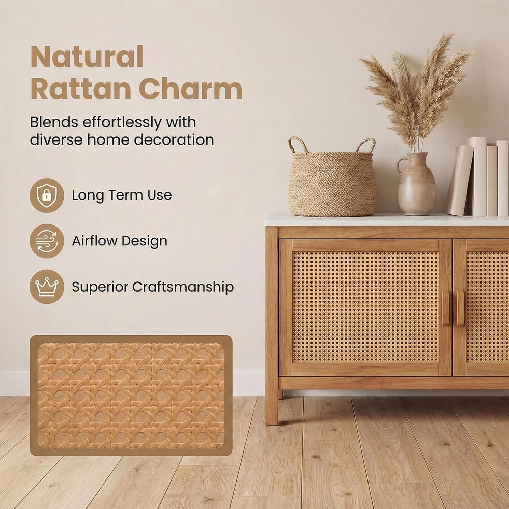 Giantex Acacia Wood Outdoor Cabinet, Storage Cabinet w/Faux Marble Top, Ratta...