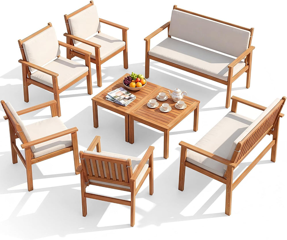 Devoko Patio Set 8 Pieces Acacia Wood Outdoor Furniture (Natural)