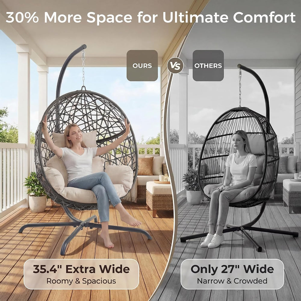 RADIATA Hanging Egg Chair with Stand, Outdoor Patio Swing Chair, Beige