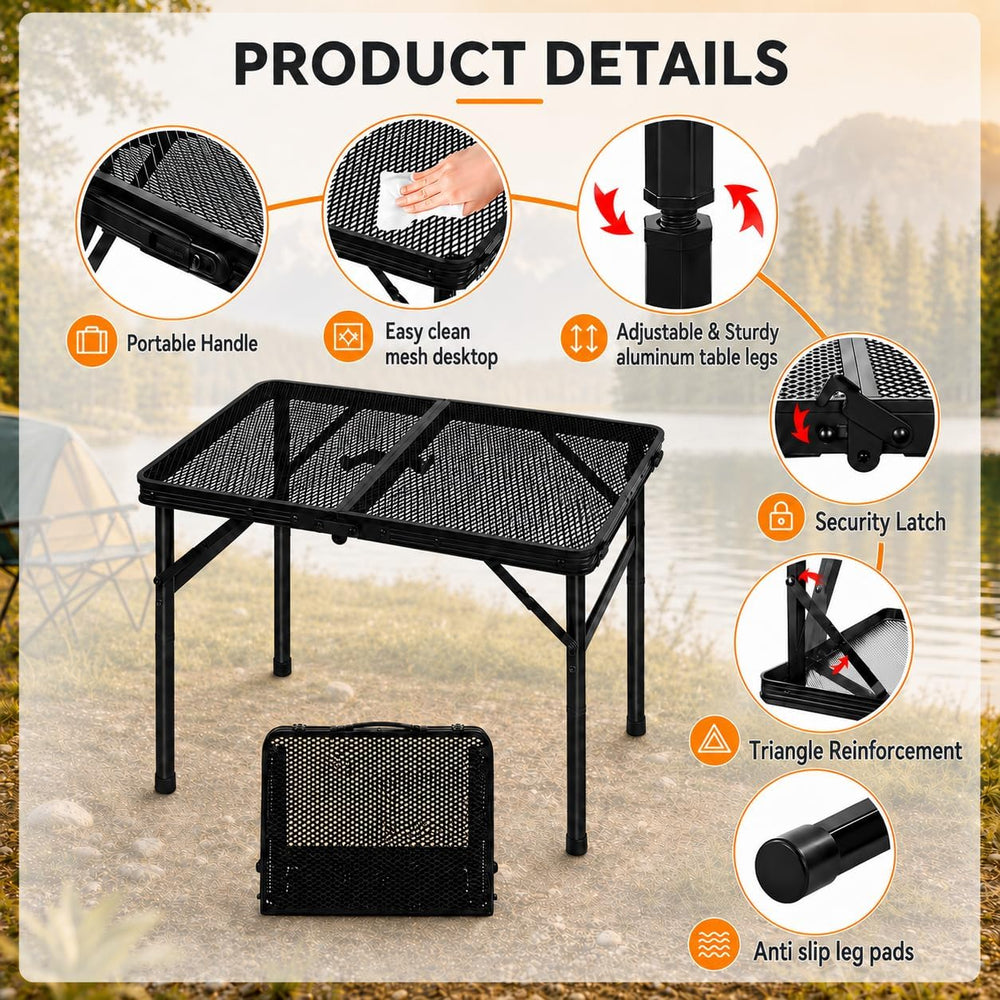 Folding Grill Table Camping Table with Mesh Desktop, Lightweight & Portab...