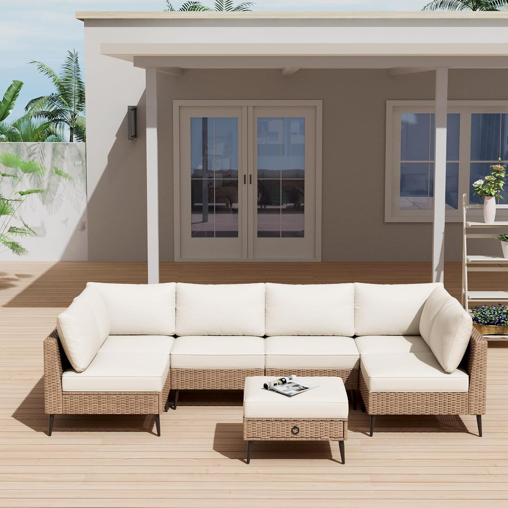 LVUYOYO 7 Pieces Outdoor Patio Furniture Set, Wicker Sectional Sofa Set