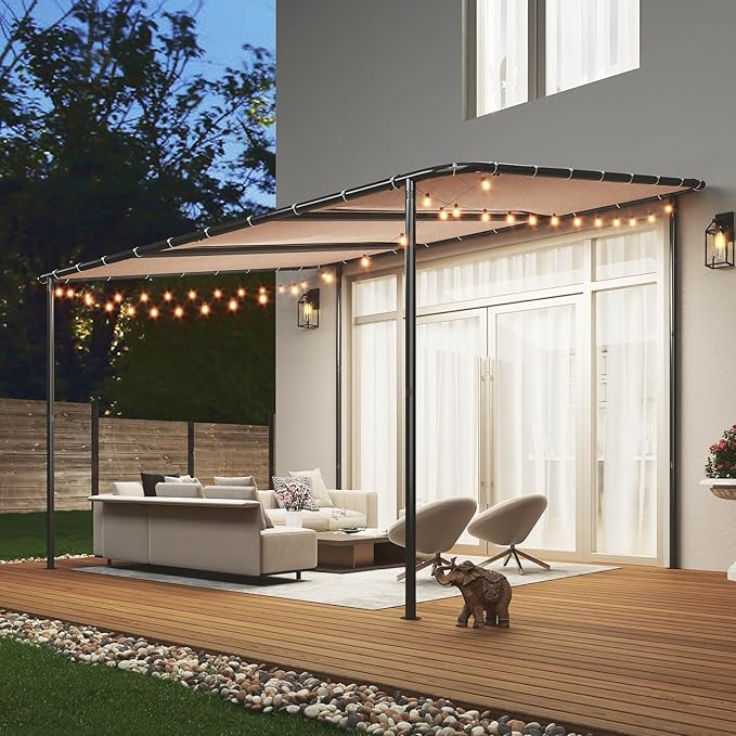 Aoxun 10x12 Lean to Gazebo Outdoor Pergola with Water Resistant & UV-Resi...