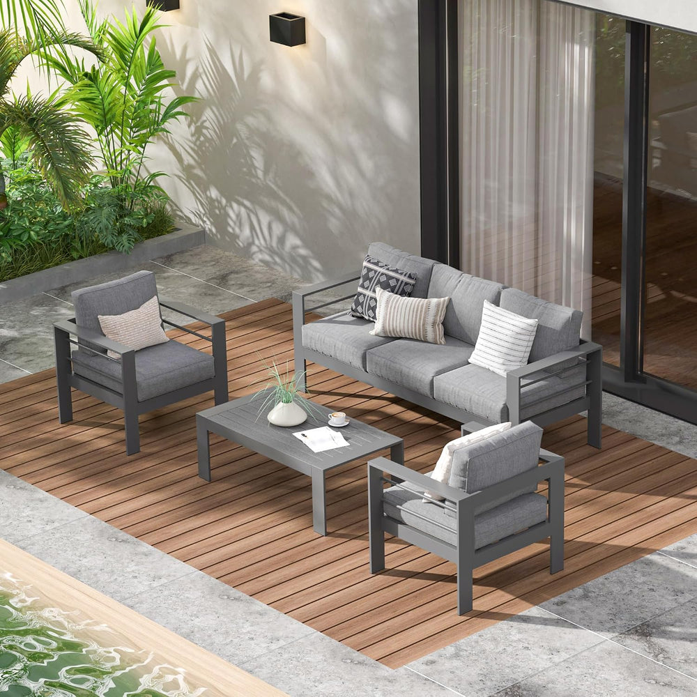 Wisteria Lane Aluminum Patio Furniture Set for All Weather, Oversized Metal O...