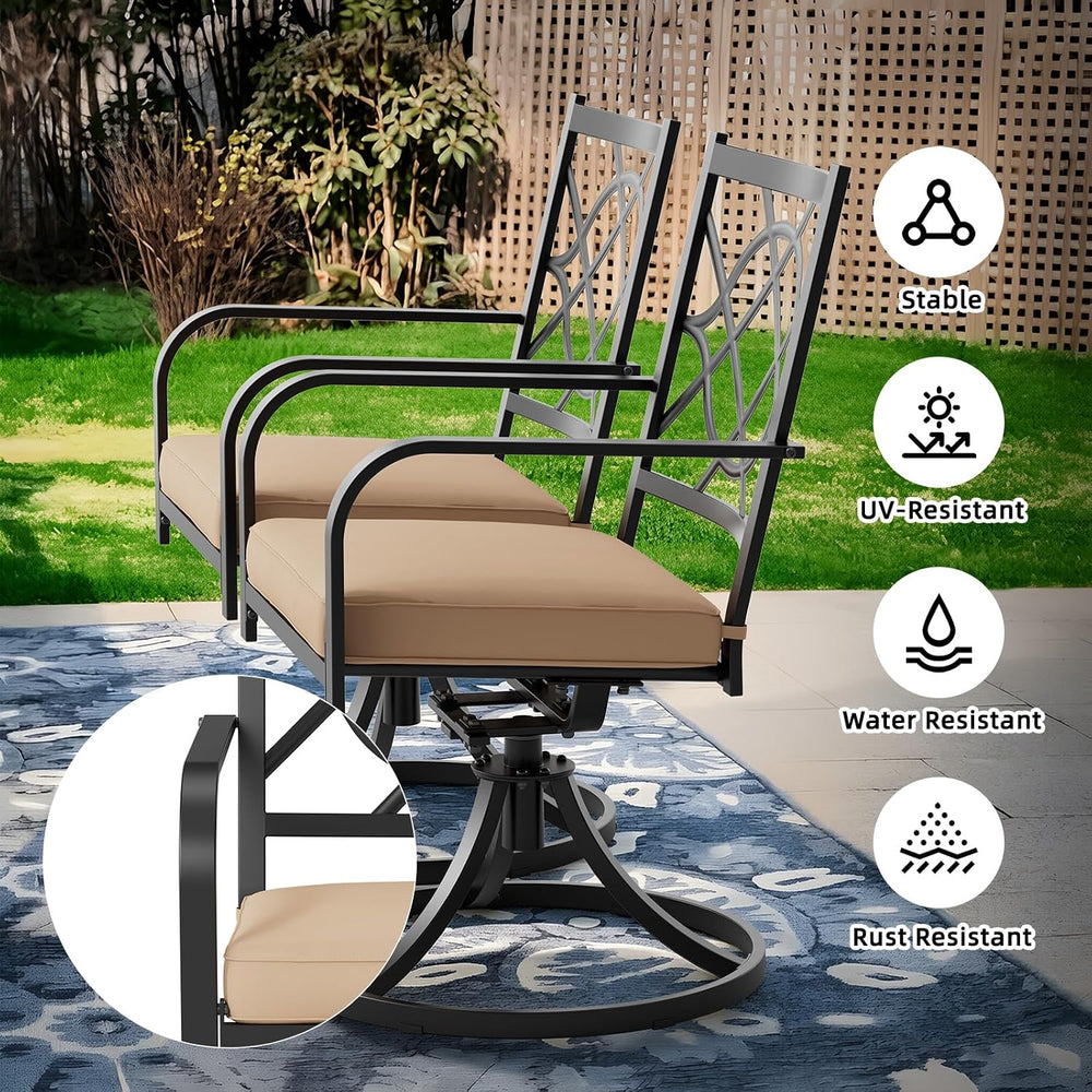 6 Piece Patio Dining Set Outdoor Furniture Set, Square Metal Patio Dining Tab...