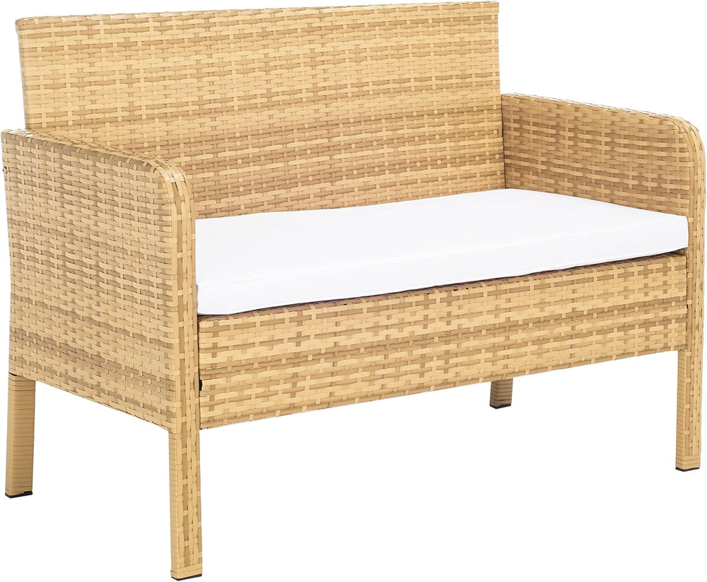SAFAVIEH Outdoor Collection Aboka Natural/White Cushion 4-Piece Conversation ...