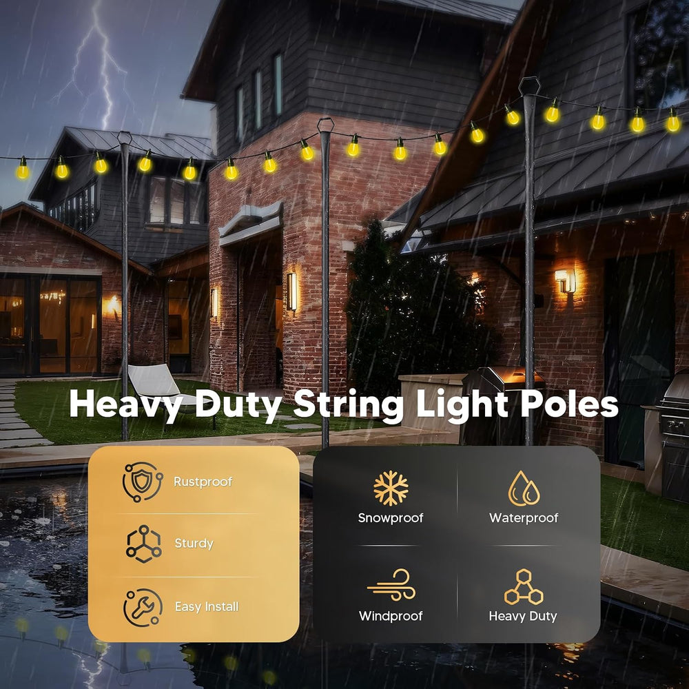 6 Pack String Light Poles for Outside, 10Ft Light Poles for Outdoor String Li...