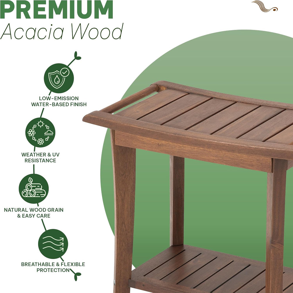 Solid Wood Shower Bench, Shower Stool Chair, Waterproof Non-Slip, Walnut