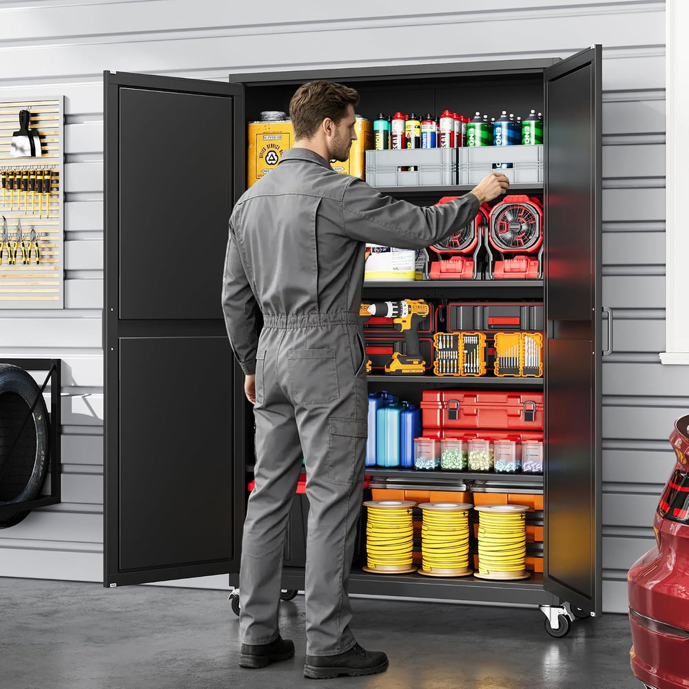 Deep & Wide Rolling Garage Storage Cabinets with Wheels & 2 Barn Door