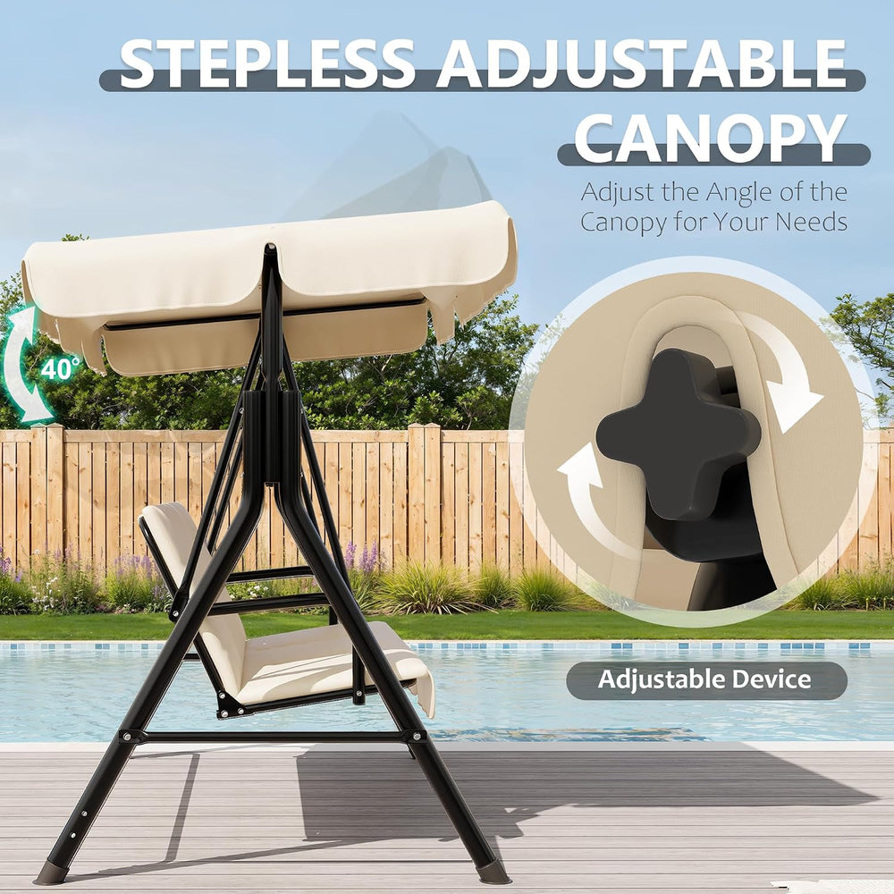 Garvee Outdoor Porch Swing with Adjustable Canopy, 3-Seat Patio Swing Chair w...