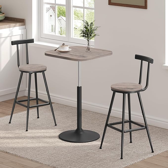 Bar Stools, Set of 2 Bar Chairs with Backrest and Footrest, 26" Tall Cou...