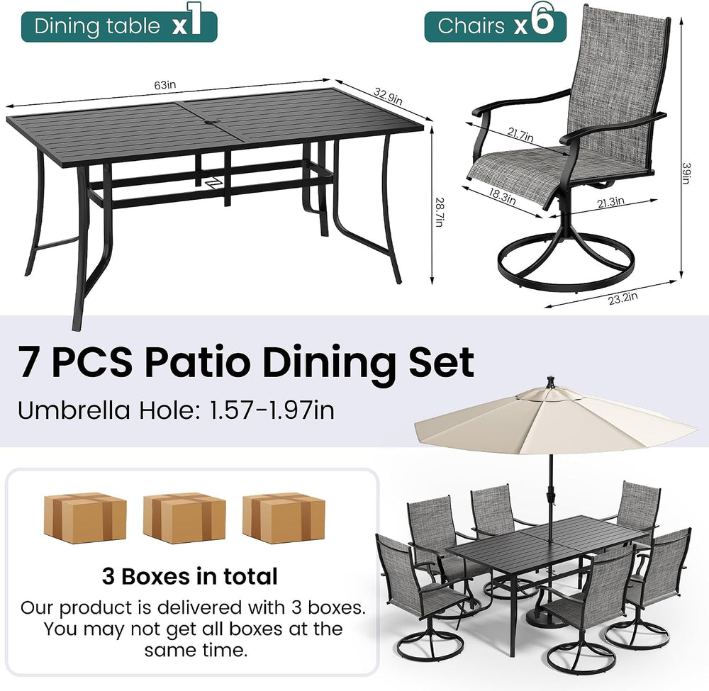Pamapic 7 Piece Outdoor Dining Set, All Weather Patio Table and Chairs Set, 6...