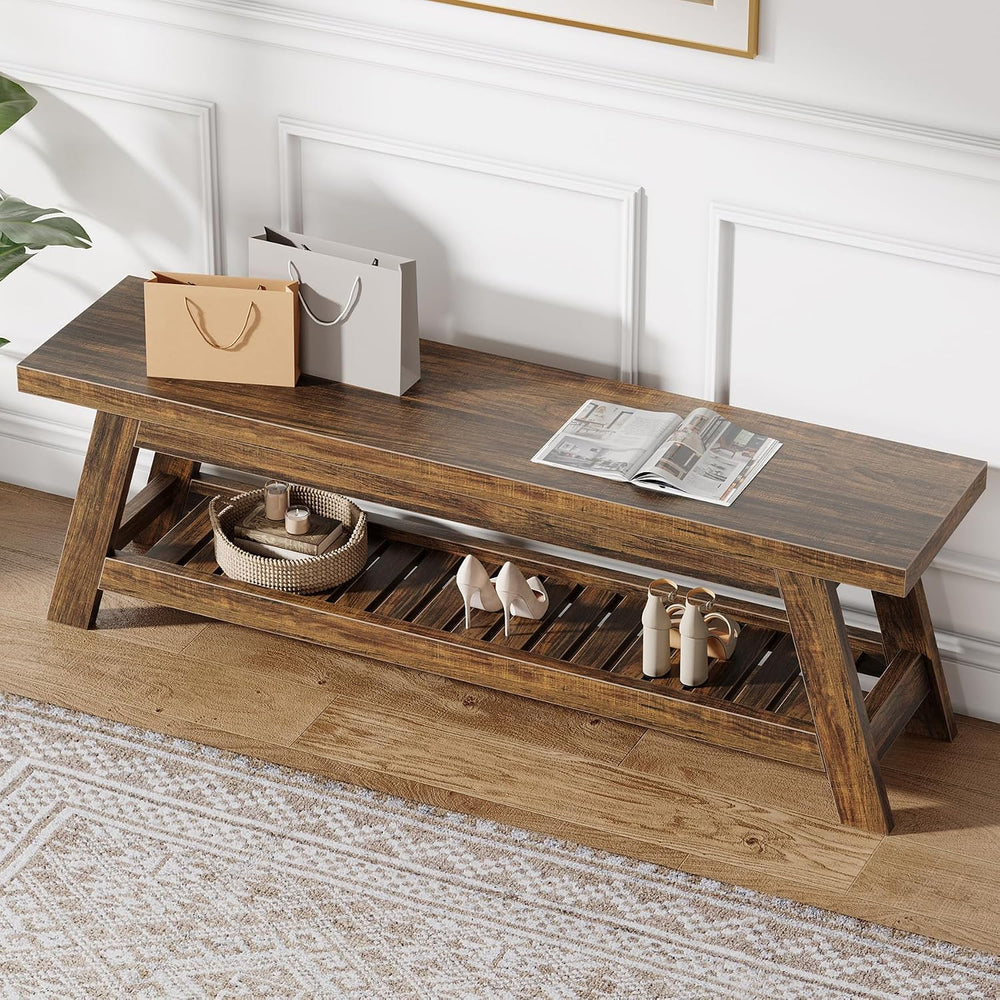 Tribesigns 55" Entryway Bench with Shoe Storage, Wood Bench Seat